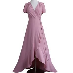 Altar'd State Ruffle Wrap Maxi Dress Size Small Dusty Pink Asymmetrical Wedding